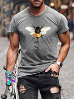 Men’s Let It Bee Pattern Art Print Casual Cotton T-shirt Grey / S