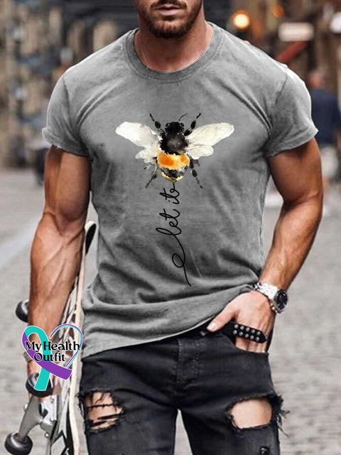 Men’s Let It Bee Pattern Art Print Casual Cotton T-shirt Grey / S