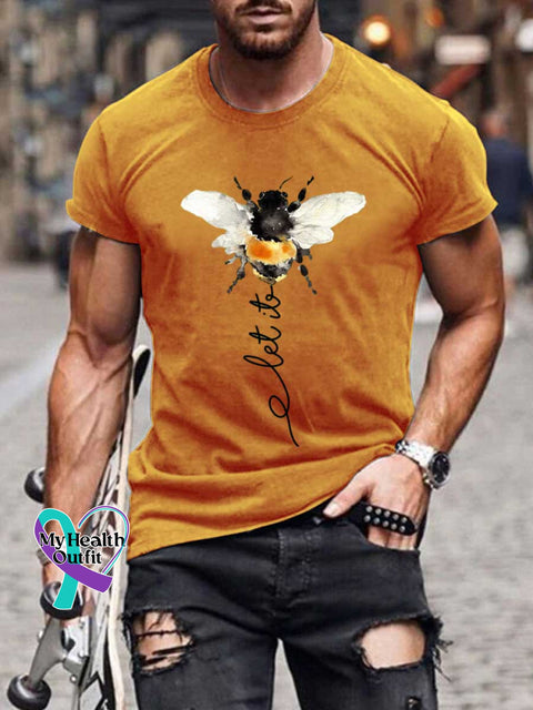 Men’s Let It Bee Pattern Art Print Casual Cotton T-shirt Orange / S