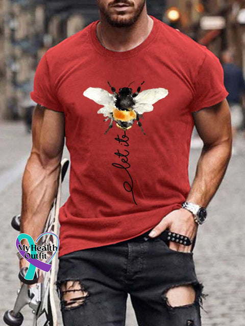 Men’s Let It Bee Pattern Art Print Casual Cotton T-shirt Red / S