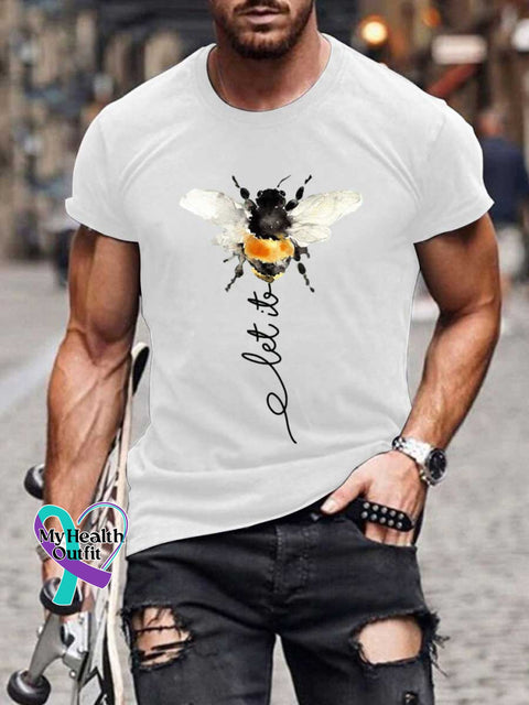 Men’s Let It Bee Pattern Art Print Casual Cotton T-shirt White / S