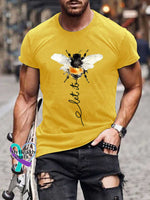 Men’s Let It Bee Pattern Art Print Casual Cotton T-shirt Yellow / S