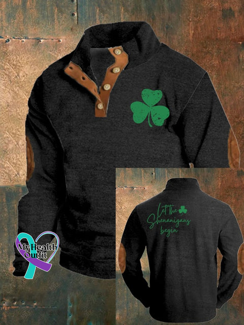 Men’s Let The Shenanigans Begin Print Button Casual Sweatshirt Black / S