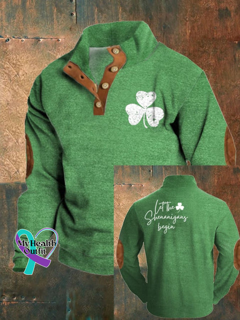 Men’s Let The Shenanigans Begin Print Button Casual Sweatshirt Green / S