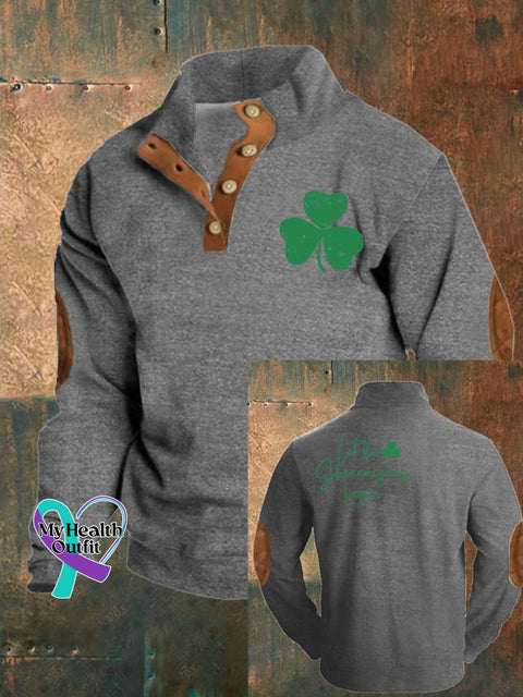 Men’s Let The Shenanigans Begin Print Button Casual Sweatshirt Grey / S