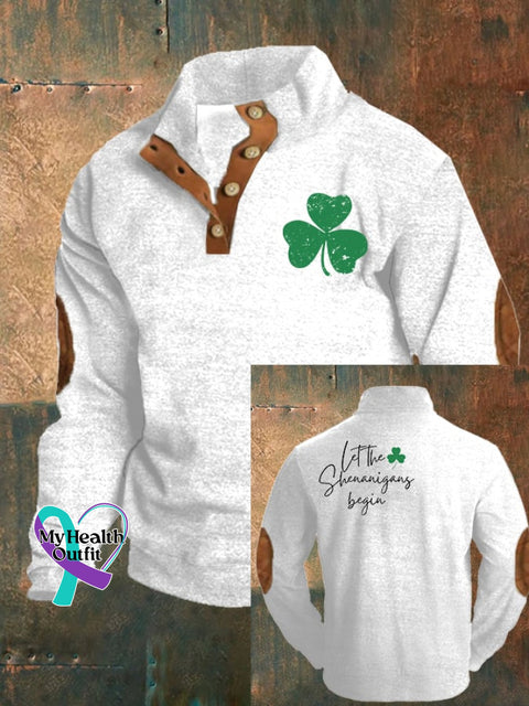 Men’s Let The Shenanigans Begin Print Button Casual Sweatshirt White / S