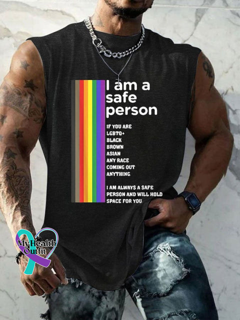 Men’s Lgbt I Am A Safe Person Print Vest Black / S