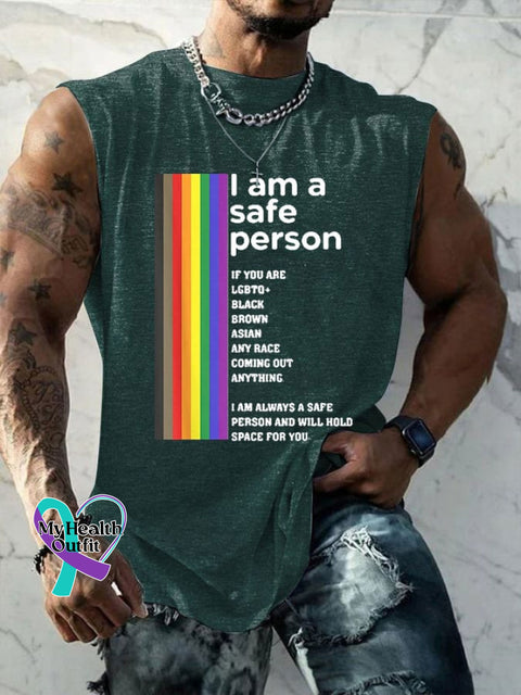 Men’s Lgbt I Am A Safe Person Print Vest Dark Green / S