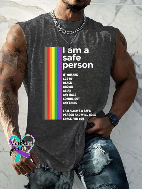 Men’s Lgbt I Am A Safe Person Print Vest Dark Grey / S