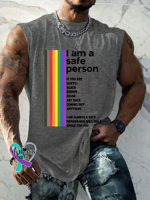 Men’s Lgbt I Am A Safe Person Print Vest Light Grey / S