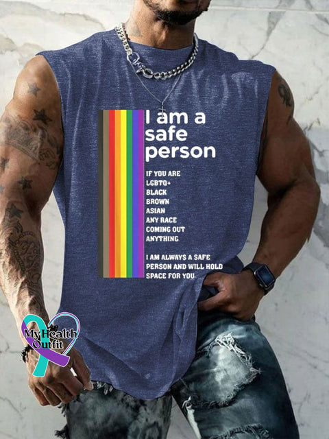 Men’s Lgbt I Am A Safe Person Print Vest Navy / S