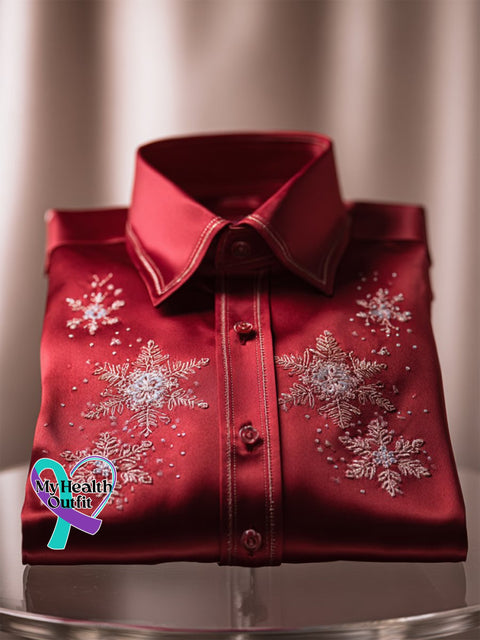 Men’s Luxurious Satin Christmas Long Sleeve Shirt As shown / XS