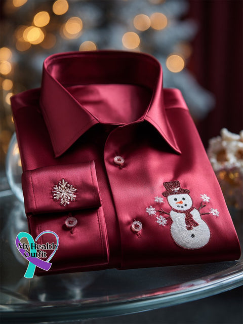 Men’s Luxurious Satin Christmas Long Sleeve Shirt As shown / XS