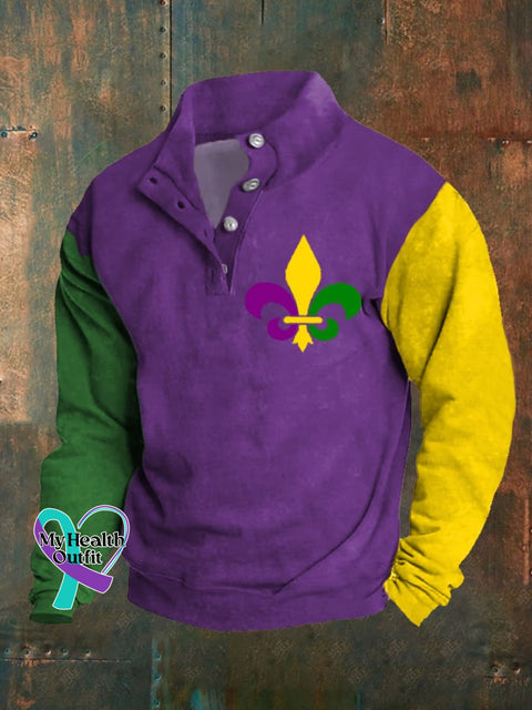 Men’s Mardi Gras Colorblock Button-Down Pullover Purple / S