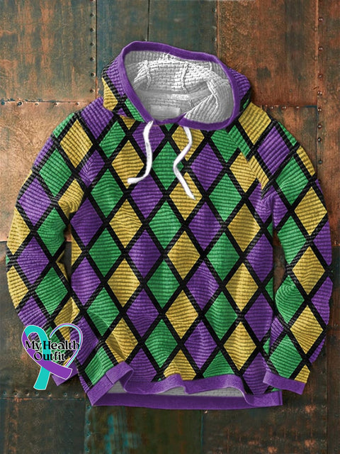Men’s Mardi Gras Print Waffle Hoodie Picture 1 / S