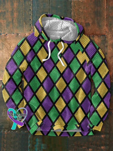 Men’s Mardi Gras Print Waffle Hoodie Picture 2 / S