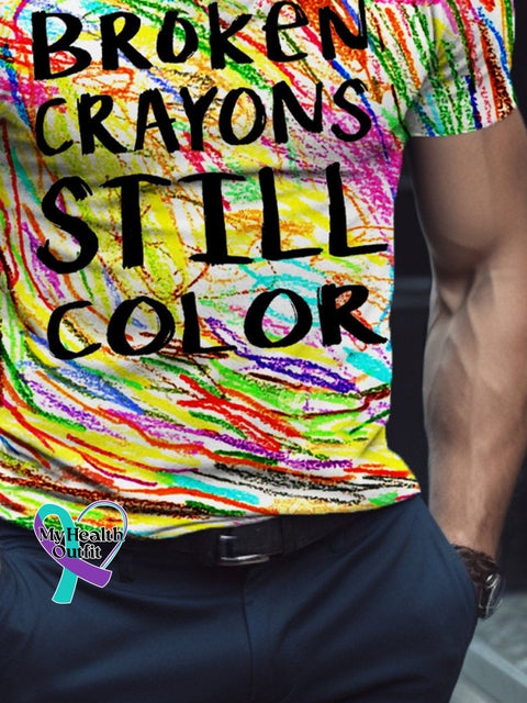 Men’s Mental Health Awareness Broken Crayons Still Color Encourage Print Casual Polo Shirt