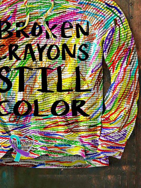 Men’s Mental Health Awareness Broken Crayons Still Color Encourage Print Casual Waffle Hoodie