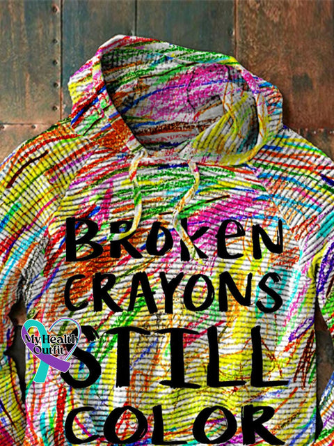 Men’s Mental Health Awareness Broken Crayons Still Color Encourage Print Casual Waffle Hoodie