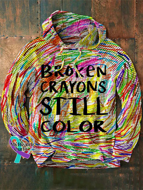 Men’s Mental Health Awareness Broken Crayons Still Color Encourage Print Casual Waffle Hoodie