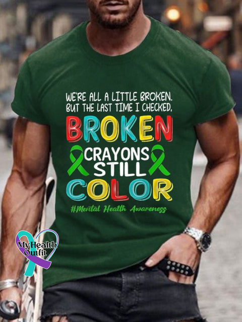 Men’S Mental Health Awareness Print Casual T-Shirt Dark Green / S