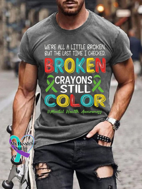 Men’S Mental Health Awareness Print Casual T-Shirt Light Grey / S