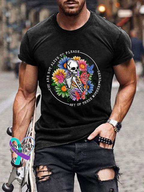 Men’s Mental Health Matters Skull Print Casual Crew Neck Short Sleeve T-Shirt Black / S