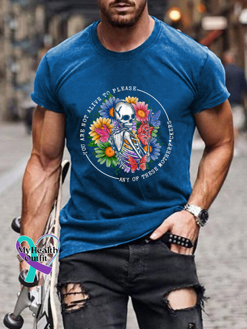 Men’s Mental Health Matters Skull Print Casual Crew Neck Short Sleeve T-Shirt Blue / S