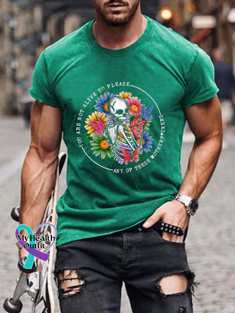 Men’s Mental Health Matters Skull Print Casual Crew Neck Short Sleeve T-Shirt Green / S