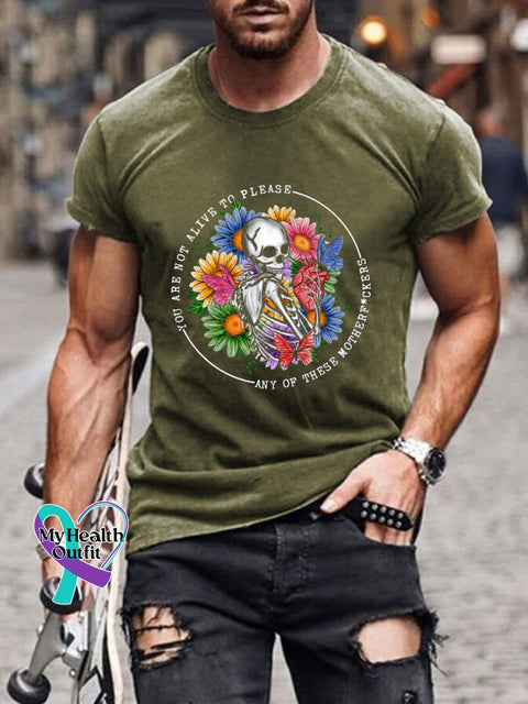 Men’s Mental Health Matters Skull Print Casual Crew Neck Short Sleeve T-Shirt OliveGreen / S