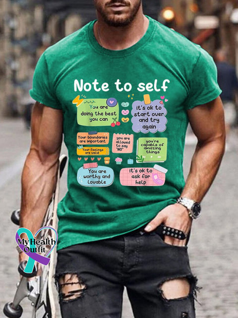 Men’s Mental Health Note To Self Print Casual T-Shirt Christmas Green / S