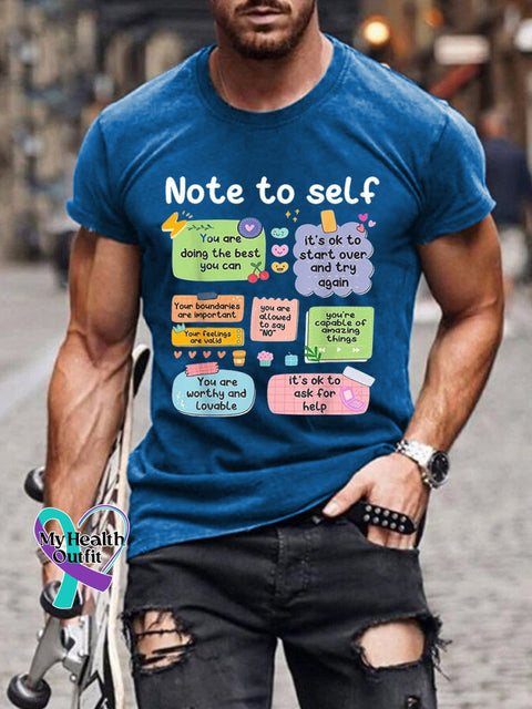 Men’s Mental Health Note To Self Print Casual T-Shirt Navy Blue / S