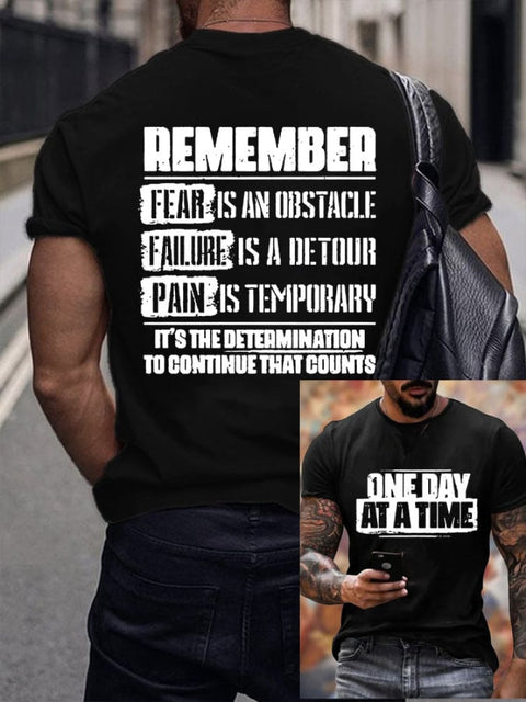 Men’s One Day At A Time Printed Round Neck T-Shirt Black / S