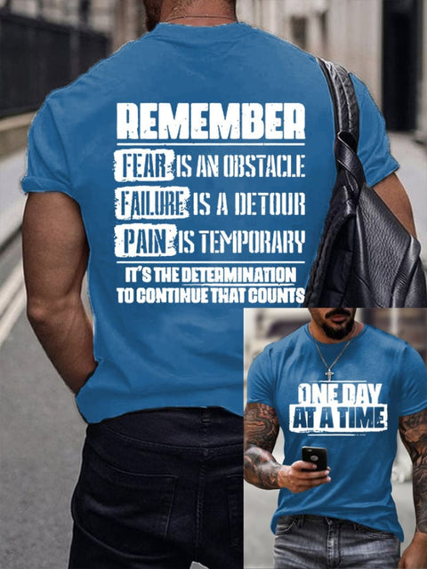 Men’s One Day At A Time Printed Round Neck T-Shirt Blue / S