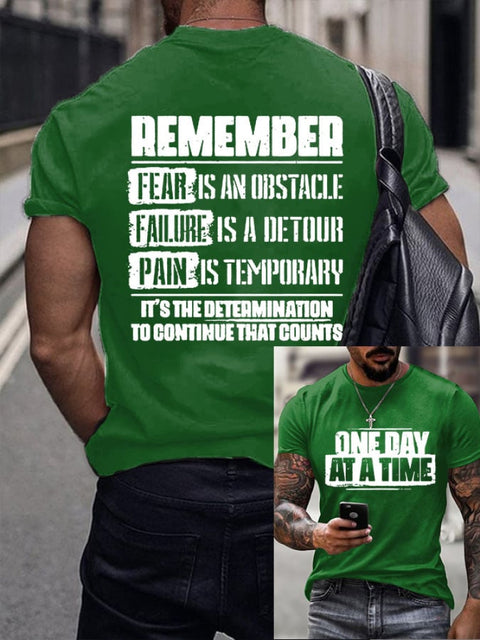 Men’s One Day At A Time Printed Round Neck T-Shirt Green / S