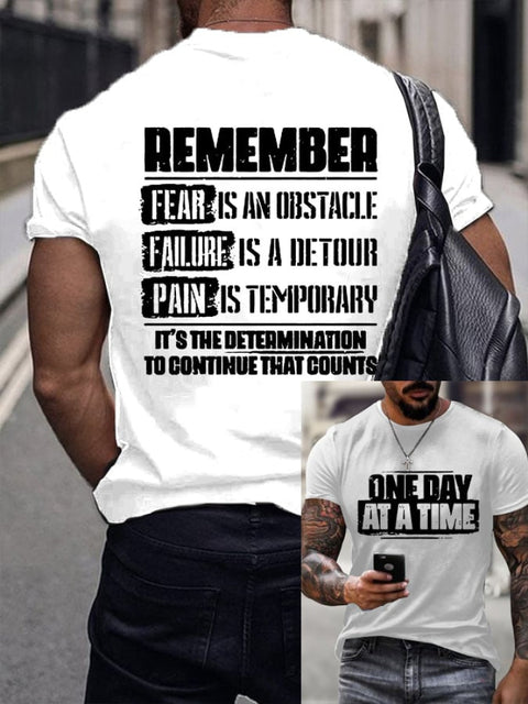 Men’s One Day At A Time Printed Round Neck T-Shirt White / S