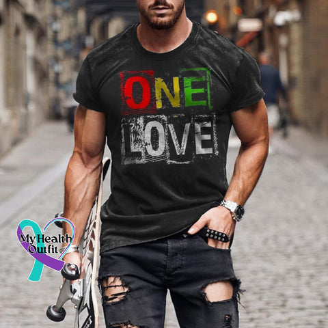 Men’s One Love Distressed Print Short Sleeve T-Shirt Black / M Reggae