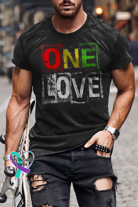Men’s One Love Distressed Print Short Sleeve T-Shirt Reggae