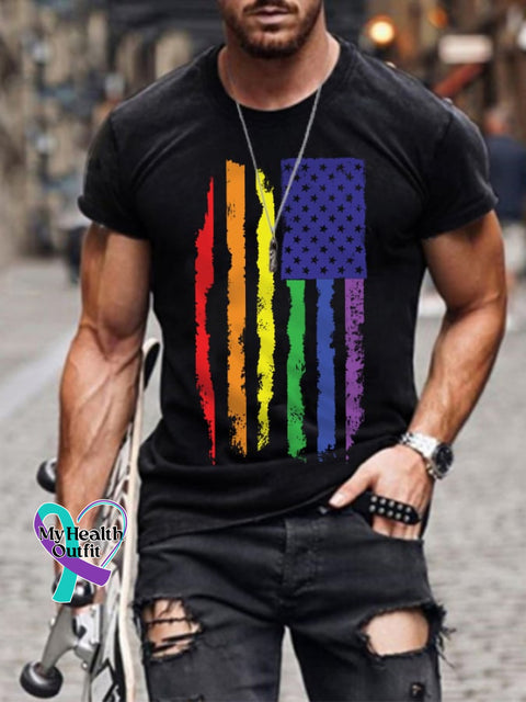 Men’s Pride Rainbow Flag Graphic Casual Cotton Tee