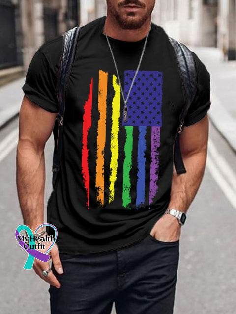 Men’s Pride Rainbow Flag Graphic Casual Cotton Tee Black / S