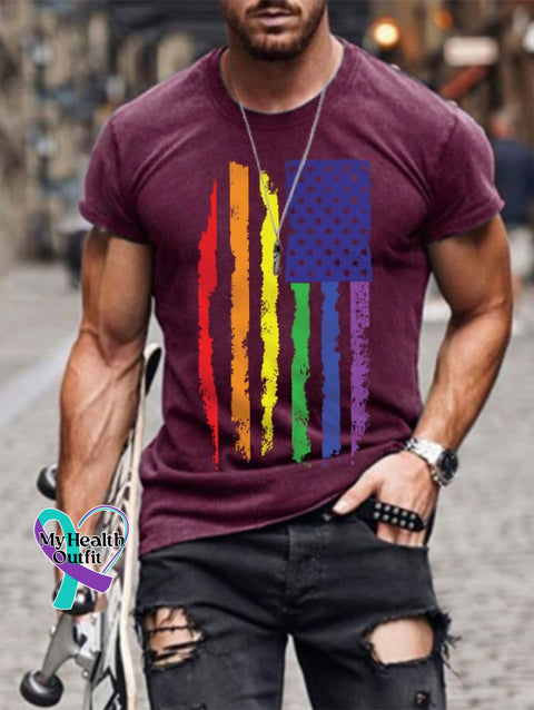 Men’s Pride Rainbow Flag Graphic Casual Cotton Tee Burgundy / S