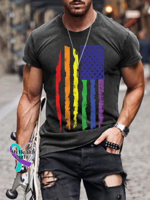 Men’s Pride Rainbow Flag Graphic Casual Cotton Tee Dark Grey / S