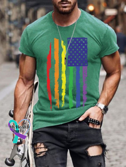 Men’s Pride Rainbow Flag Graphic Casual Cotton Tee Green / S