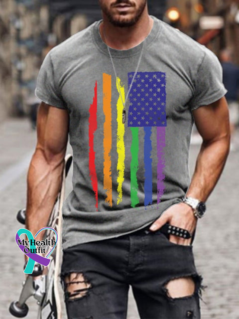 Men’s Pride Rainbow Flag Graphic Casual Cotton Tee Light Grey / S