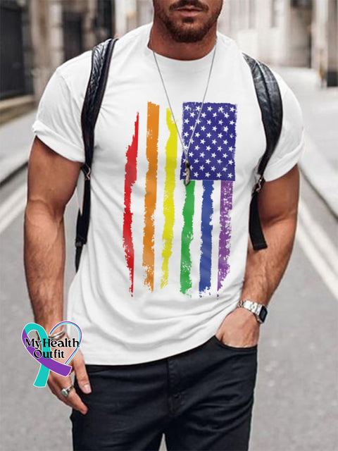 Men’s Pride Rainbow Flag Graphic Casual Cotton Tee White / S