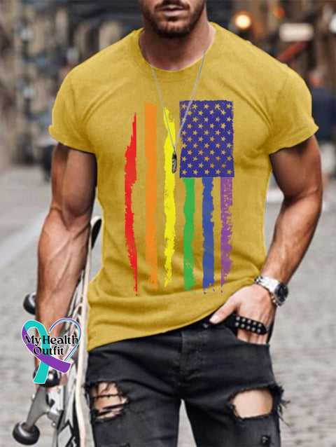 Men’s Pride Rainbow Flag Graphic Casual Cotton Tee Yellow / S