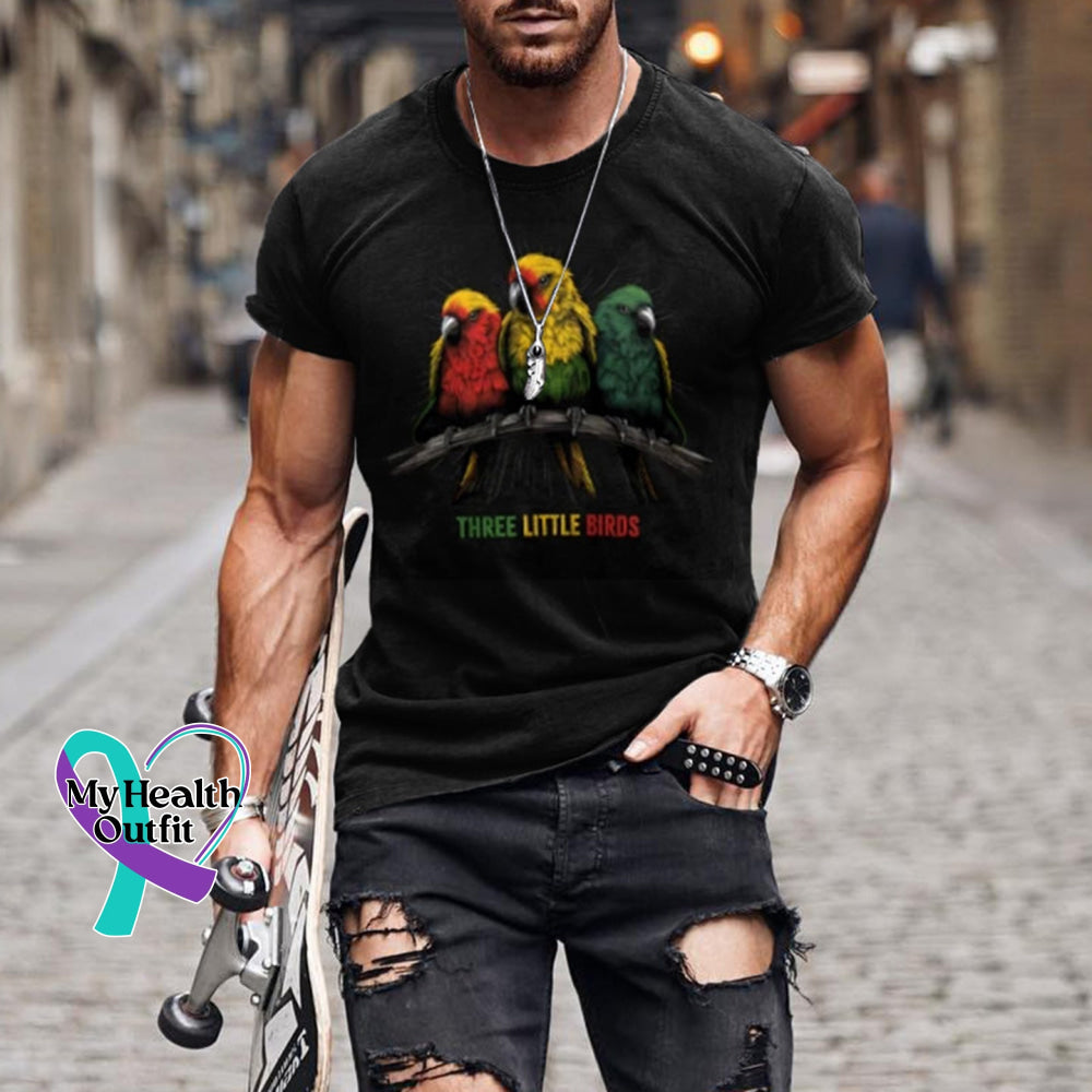 Men’s Reggae Music Parrot Pattern Short Sleeved T-Shirt Black / S Reggae