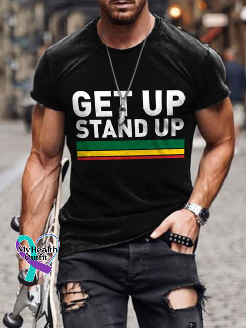 Men’s Reggae Rasta Get Up Stand Print T Shirt Black / M Reggae