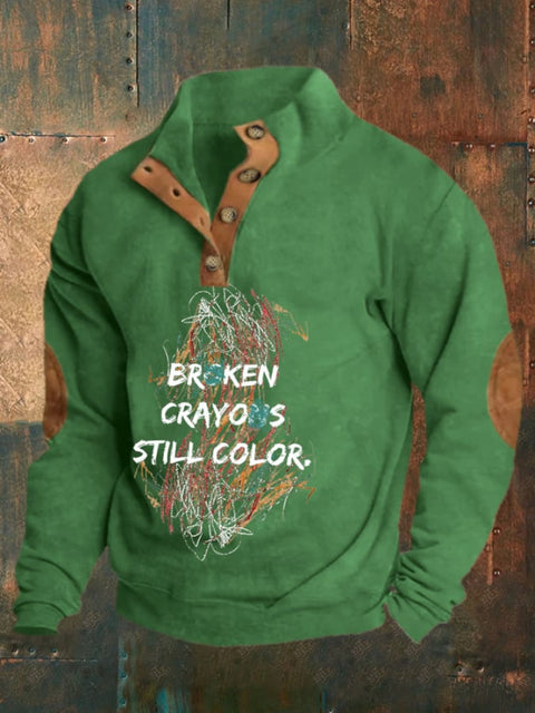 Men’s Retro Buttons Broken Crayons Still Color Print Sweatshirt Green / S