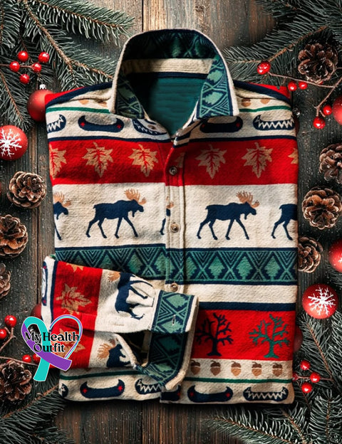 Men’s Retro Casual Christmas Art Long Sleeve Shirt As shown / XS